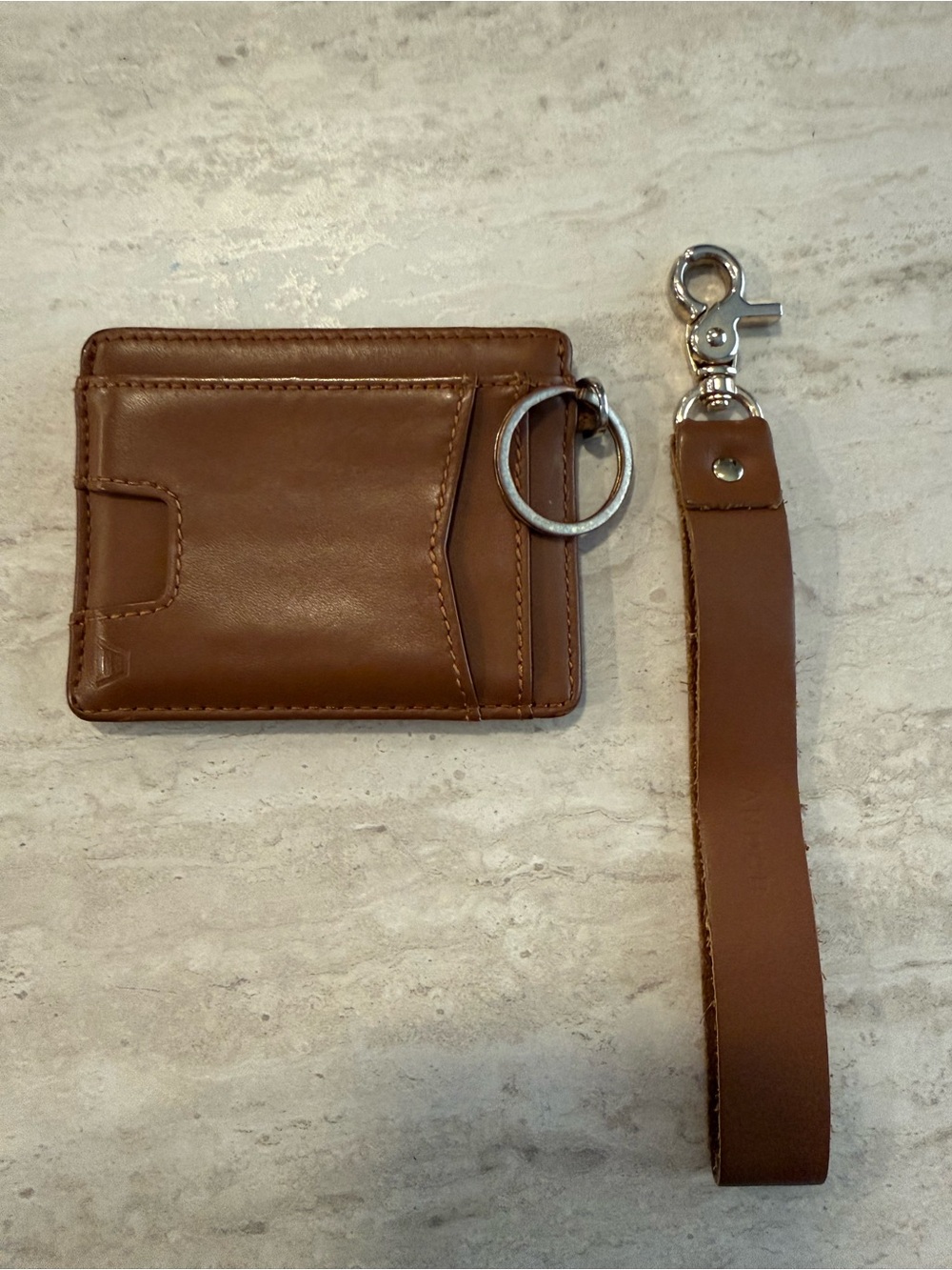 Andar Leather Minimalist Card Holder Wallet w/ Wrist Tether – Saddle Brown